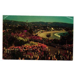 Vintage Postcard Laguna Beach California Heisler Park Victor Hugo Inn Flowers